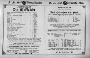 Theaterzettel (Oper und Burgtheater in Wien) 18960408 Seite: 1