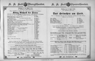 Theaterzettel (Oper und Burgtheater in Wien) 18960414 Seite: 1