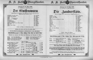 Theaterzettel (Oper und Burgtheater in Wien) 18960419 Seite: 1