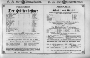 Theaterzettel (Oper und Burgtheater in Wien) 18960420 Seite: 1