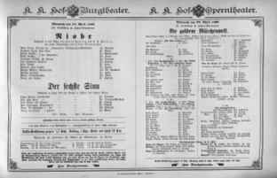 Theaterzettel (Oper und Burgtheater in Wien) 18960422 Seite: 1