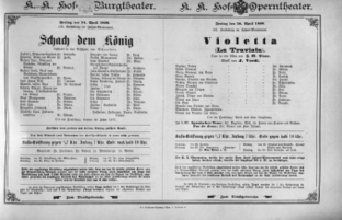 Theaterzettel (Oper und Burgtheater in Wien) 18960424 Seite: 1