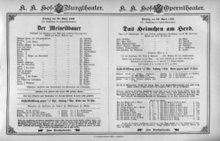 Theaterzettel (Oper und Burgtheater in Wien) 18960428 Seite: 1