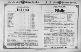 Theaterzettel (Oper und Burgtheater in Wien) 18960505 Seite: 1