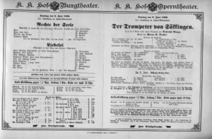 Theaterzettel (Oper und Burgtheater in Wien) 18960609 Seite: 1