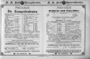 Theaterzettel (Oper und Burgtheater in Wien) 18960610 Seite: 1