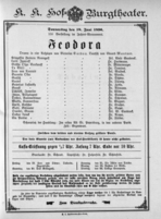 Theaterzettel (Oper und Burgtheater in Wien) 18960618 Seite: 1
