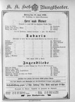 Theaterzettel (Oper und Burgtheater in Wien) 18960619 Seite: 1