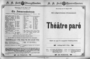 Theaterzettel (Oper und Burgtheater in Wien) 18960827 Seite: 1