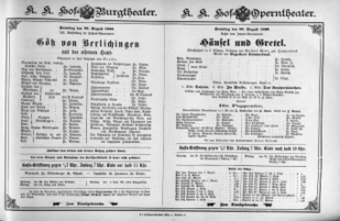 Theaterzettel (Oper und Burgtheater in Wien) 18960829 Seite: 1