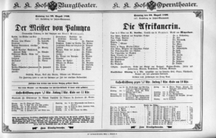 Theaterzettel (Oper und Burgtheater in Wien) 18960830 Seite: 1
