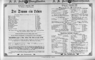 Theaterzettel (Oper und Burgtheater in Wien) 18960904 Seite: 1