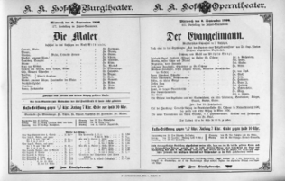Theaterzettel (Oper und Burgtheater in Wien) 18960909 Seite: 1