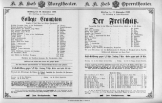 Theaterzettel (Oper und Burgtheater in Wien) 18960912 Seite: 1