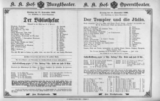 Theaterzettel (Oper und Burgtheater in Wien) 18960913 Seite: 1