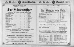 Theaterzettel (Oper und Burgtheater in Wien) 18960918 Seite: 1