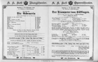 Theaterzettel (Oper und Burgtheater in Wien) 18960919 Seite: 1