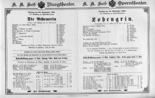 Theaterzettel (Oper und Burgtheater in Wien) 18960922 Seite: 1
