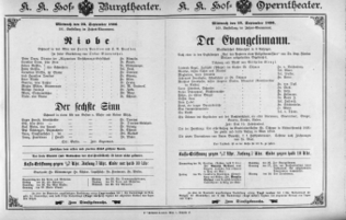 Theaterzettel (Oper und Burgtheater in Wien) 18960923 Seite: 1