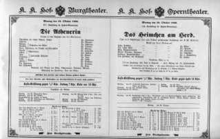 Theaterzettel (Oper und Burgtheater in Wien) 18961019 Seite: 1