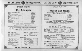 Theaterzettel (Oper und Burgtheater in Wien) 18961026 Seite: 1