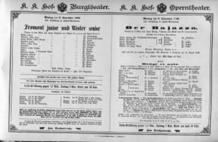 Theaterzettel (Oper und Burgtheater in Wien) 18961109 Seite: 1