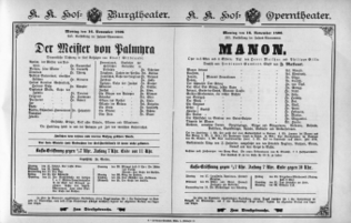 Theaterzettel (Oper und Burgtheater in Wien) 18961116 Seite: 1