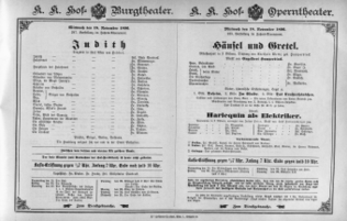 Theaterzettel (Oper und Burgtheater in Wien) 18961118 Seite: 1