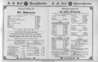 Theaterzettel (Oper und Burgtheater in Wien) 18961120 Seite: 1