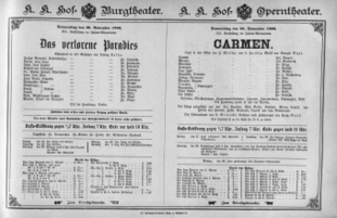 Theaterzettel (Oper und Burgtheater in Wien) 18961126 Seite: 1