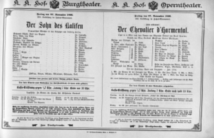Theaterzettel (Oper und Burgtheater in Wien) 18961127 Seite: 1