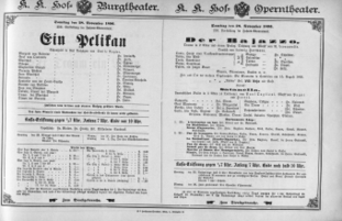 Theaterzettel (Oper und Burgtheater in Wien) 18961128 Seite: 1