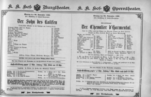 Theaterzettel (Oper und Burgtheater in Wien) 18961130 Seite: 1
