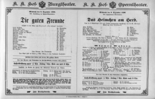 Theaterzettel (Oper und Burgtheater in Wien) 18961209 Seite: 1
