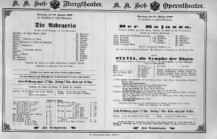 Theaterzettel (Oper und Burgtheater in Wien) 18970123 Seite: 1