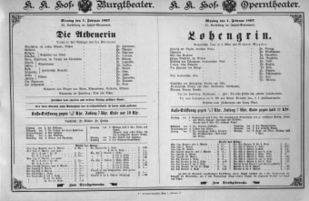 Theaterzettel (Oper und Burgtheater in Wien) 18970201 Seite: 1
