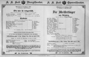 Theaterzettel (Oper und Burgtheater in Wien) 18970210 Seite: 1