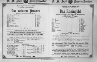 Theaterzettel (Oper und Burgtheater in Wien) 18970218 Seite: 1