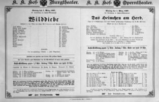 Theaterzettel (Oper und Burgtheater in Wien) 18970301 Seite: 1
