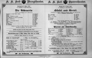 Theaterzettel (Oper und Burgtheater in Wien) 18970402 Seite: 1