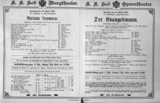 Theaterzettel (Oper und Burgtheater in Wien) 18970410 Seite: 1