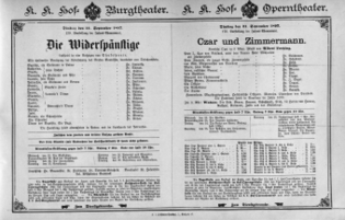 Theaterzettel (Oper und Burgtheater in Wien) 18970921 Seite: 1