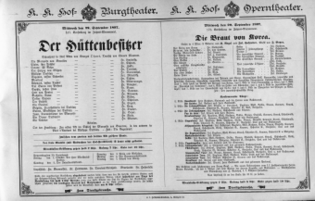 Theaterzettel (Oper und Burgtheater in Wien) 18970929 Seite: 1