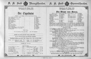 Theaterzettel (Oper und Burgtheater in Wien) 18971030 Seite: 1