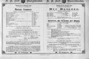 Theaterzettel (Oper und Burgtheater in Wien) 18971110 Seite: 1