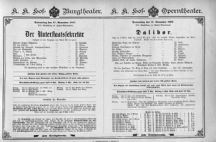 Theaterzettel (Oper und Burgtheater in Wien) 18971111 Seite: 1