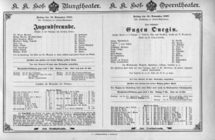 Theaterzettel (Oper und Burgtheater in Wien) 18971119 Seite: 1
