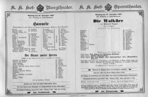 Theaterzettel (Oper und Burgtheater in Wien) 18971127 Seite: 1