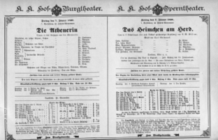 Theaterzettel (Oper und Burgtheater in Wien) 18980107 Seite: 1