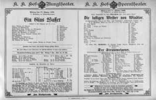 Theaterzettel (Oper und Burgtheater in Wien) 18980117 Seite: 1